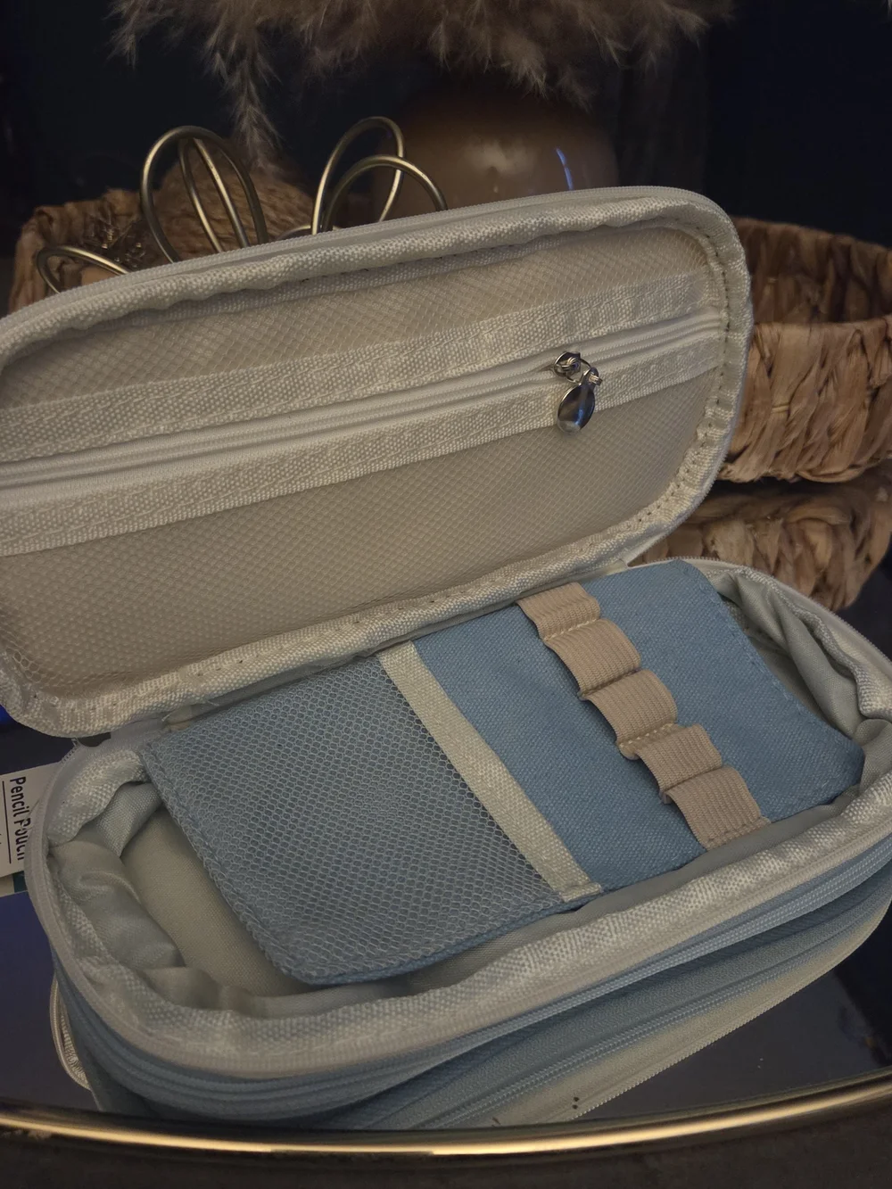 NWT Blue Canvas Cosmetic Organizer Makeup Brush Travel Case | Multi-Compartment
